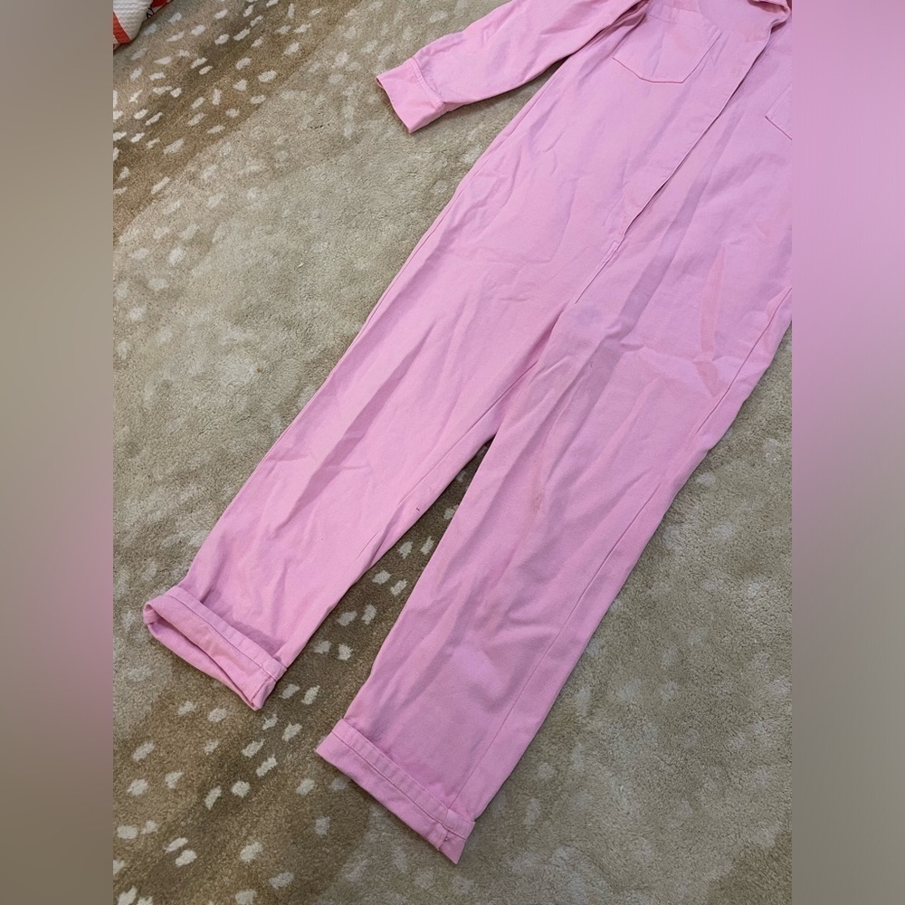 Ascot & Hart pink ribbed embroidered peace sign snap button jumpsuit size small - Picture 6 of 10